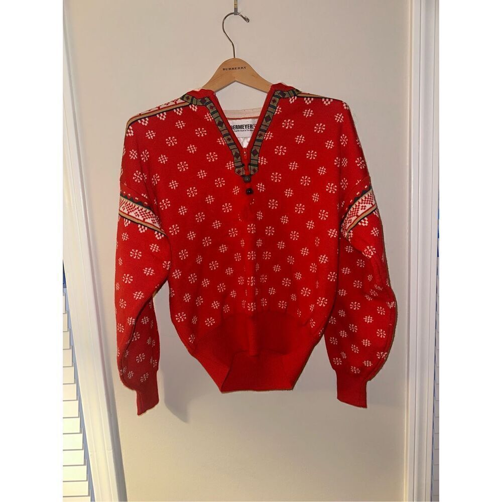 Vintage 80's Obermeyer Covet Wool Blend Sweater Red Women's M 1/4 Zip